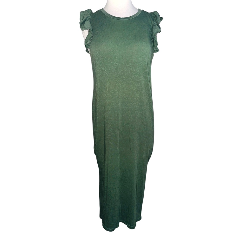 WB5 Sundry‎ Olive Green Ruffle Sleeve Maxi Dress Size 2 Casual Made USA